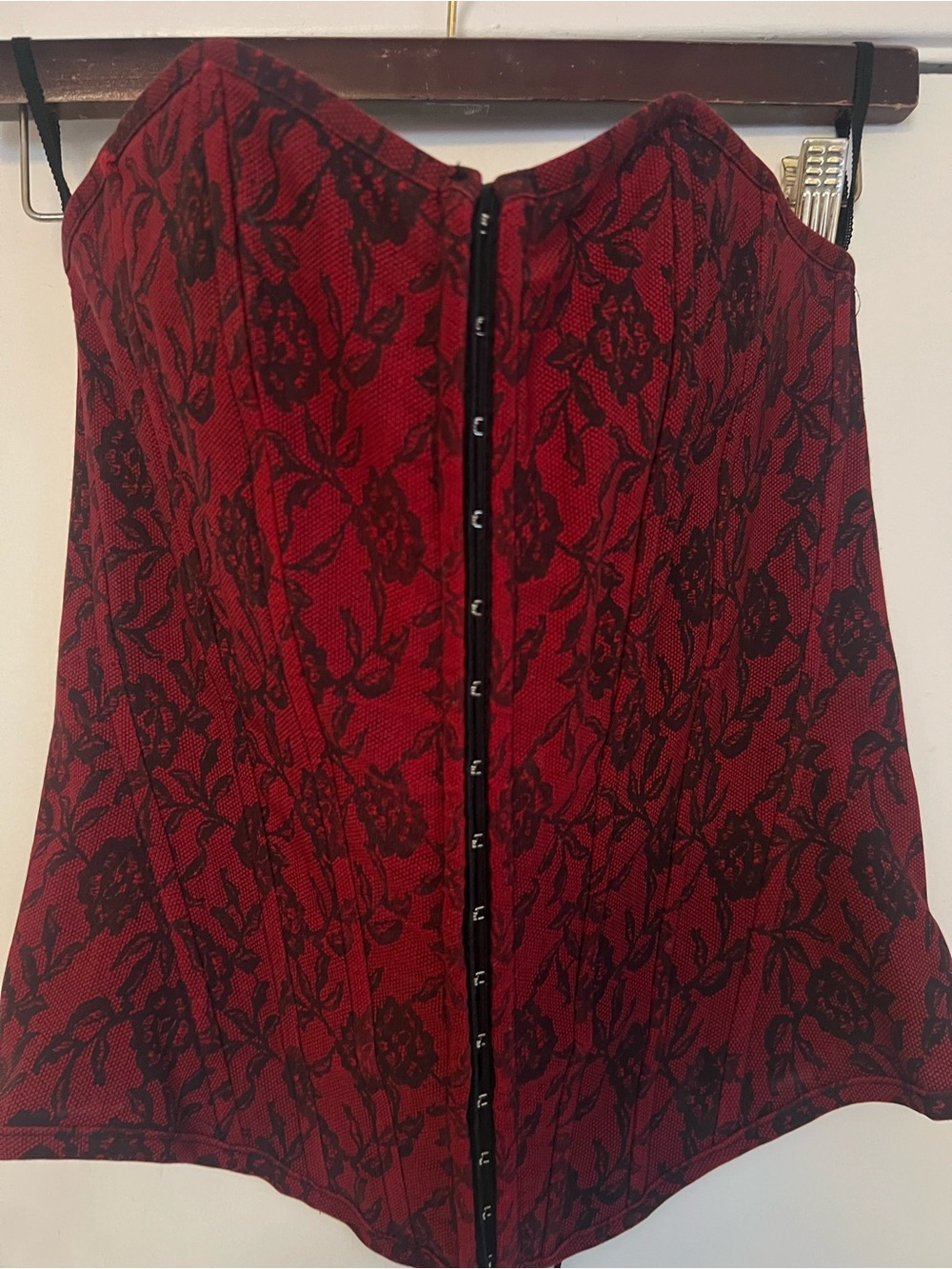 Charlotte Russe Red and Black Floral Lace Corset Top